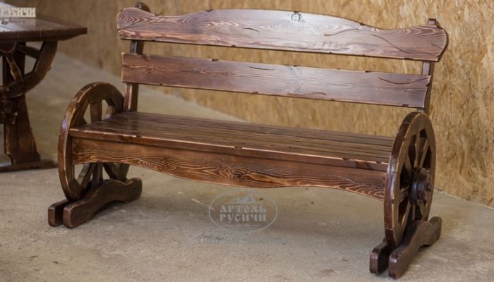 Скамья из массива северной сосны под старину из коллекции "Ямщик"
