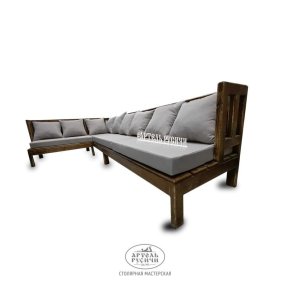 Диван-скамья из массива сосны без подлокотников с подушками «Русский лофт» для террасы