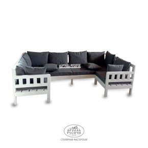 Диван П-образной формы из массива сосны с мягкими подушками для террасы 