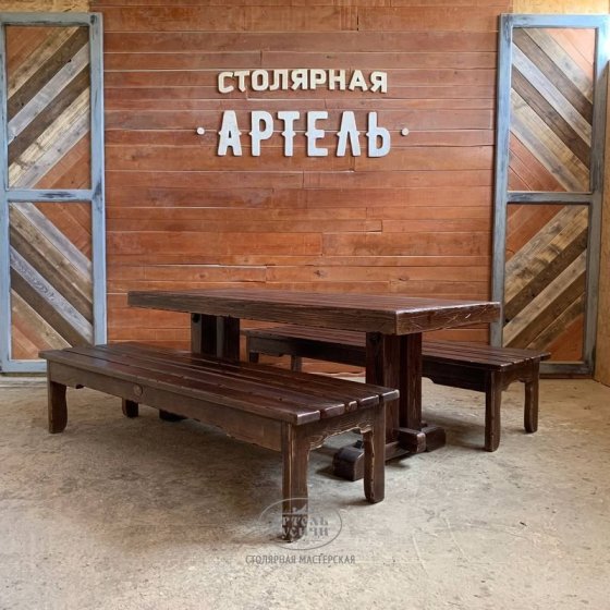 Комплект мебели под старину для бани «Ладожский» | стол и 2 лавки