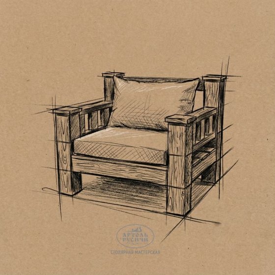 Кресло «Суздальское» в стиле лофт из массива северной сосны с подушками 