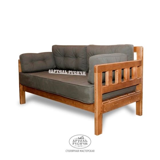 Диван-скамья из массива сосны под старину «Русский лофт» с подушками 