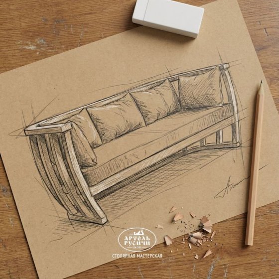 Диван из массива дерева с мягкими подушками в стиле прованс