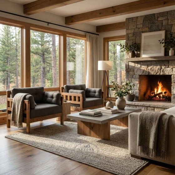 Кресло из массива дерева с мягкими подушками «Русский лофт» 