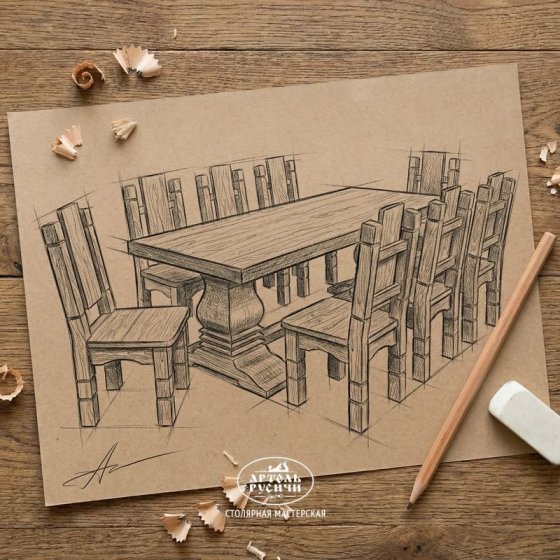 Обеденная группа из массива сосны для зоны барбекю, бани, кухни-столовой