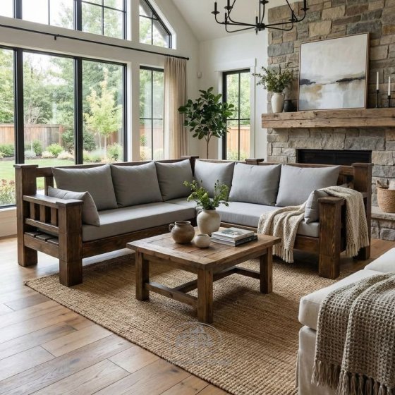 Угловой элемент дивана из массива сосны с подушками правый/левый 