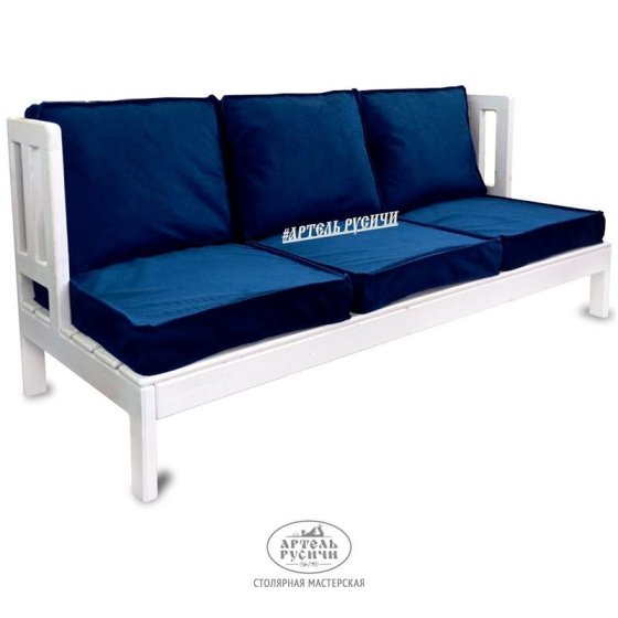 Диван-скамья «Русский лофт» из массива дерева без подлокотников с подушками