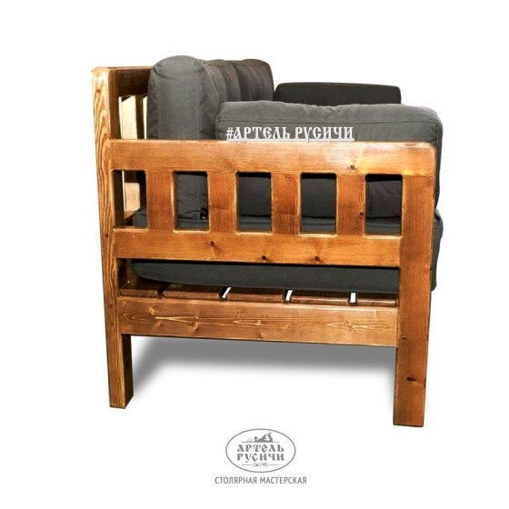 Диван-скамья из массива сосны под старину «Русский лофт» с подушками 
