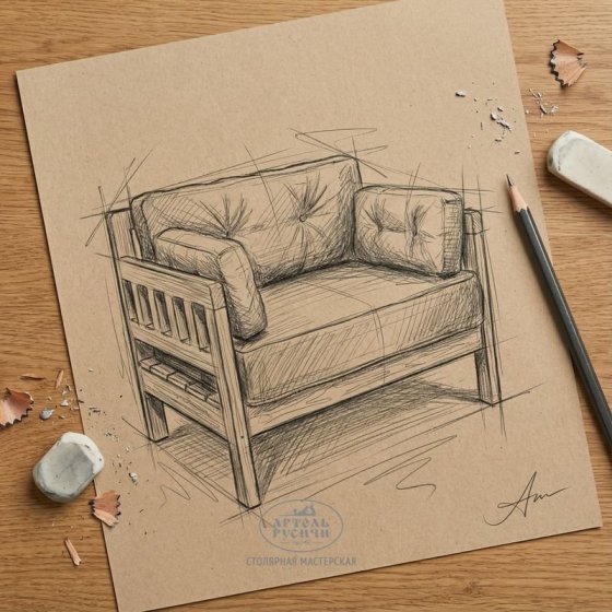 Кресло из массива дерева с мягкими подушками «Русский лофт» 