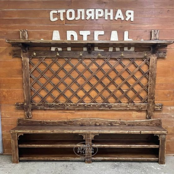 Комплект прихожей из массива под старину с обувницей и декоративным панно-вешалкой