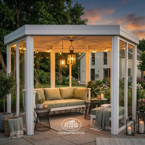 Диван из массива дерева с мягкими подушками в стиле прованс