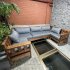 Садовый диван П-образной формы из массива дерева «Русский лофт» с мягкими подушками 