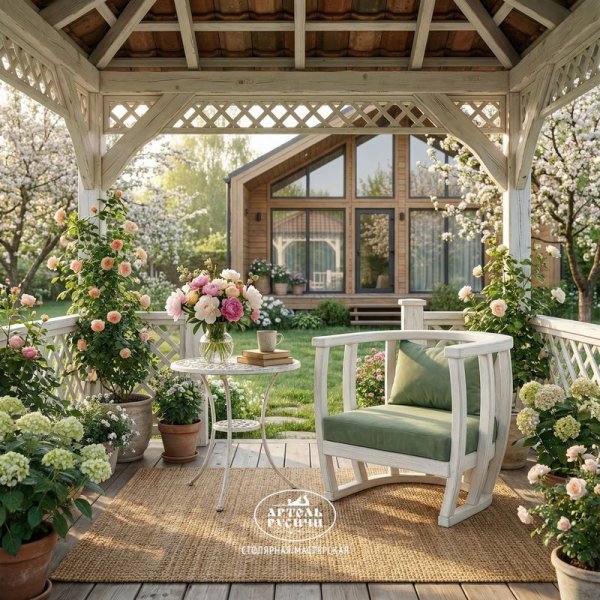 Характеристики Кресло из массива дерева с мягкими подушками в стиле прованс