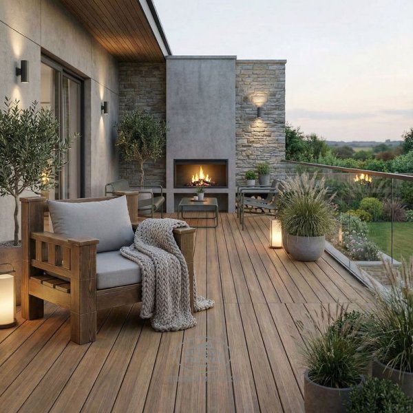 Кресло «Суздальское» в стиле лофт из массива северной сосны с подушками на террасе