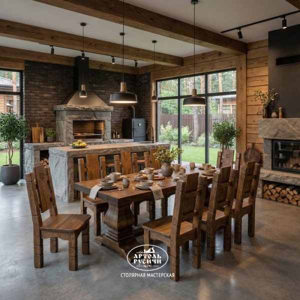 Обеденная группа из массива сосны для зоны барбекю, бани, кухни-столовой