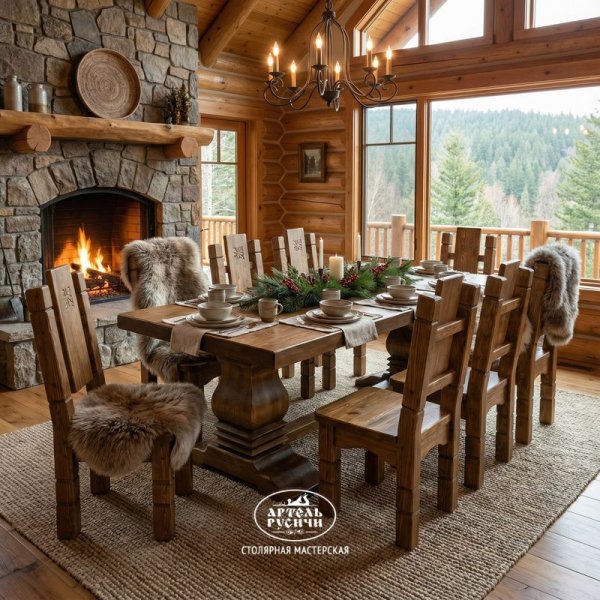 Обеденная группа из массива сосны для зоны барбекю, бани, кухни-столовой