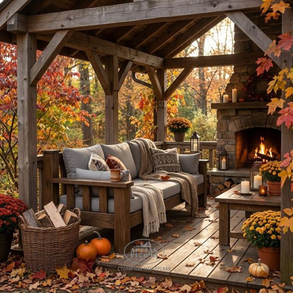 Прямой диван «Суздальский» из массива дерева в стиле лофт с мягкими подушками