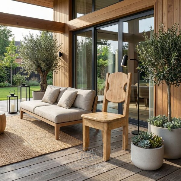 Состаренный стул из массива дерева «Псковский» в интерьере гостиной